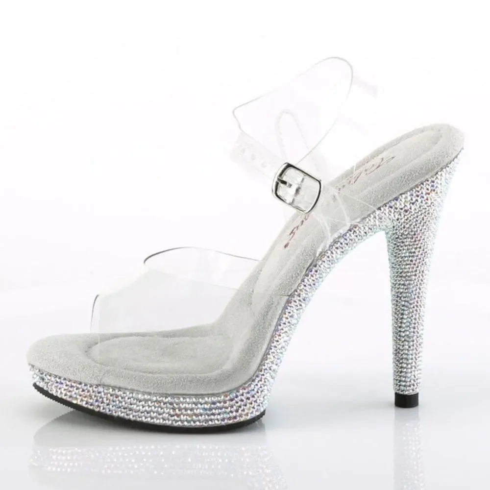 PLEASER RHINESTONED STRIPPER HEELS - Sultry-608DM - Fabulicious - EUC - Picture 4 of 6